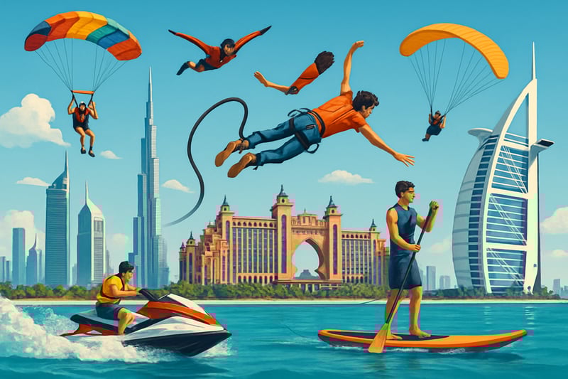 Dubai skyline with iconic landmarks and adventure activities